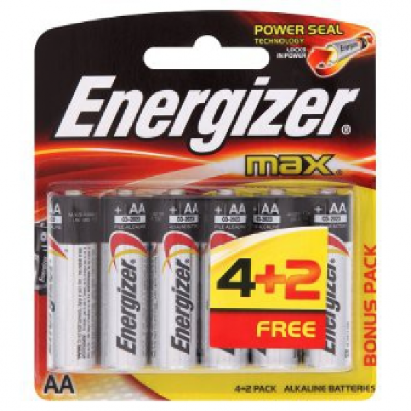 ENERGIZER MAX AA ALKALINE BATTERIES (4S + 2S FREE)