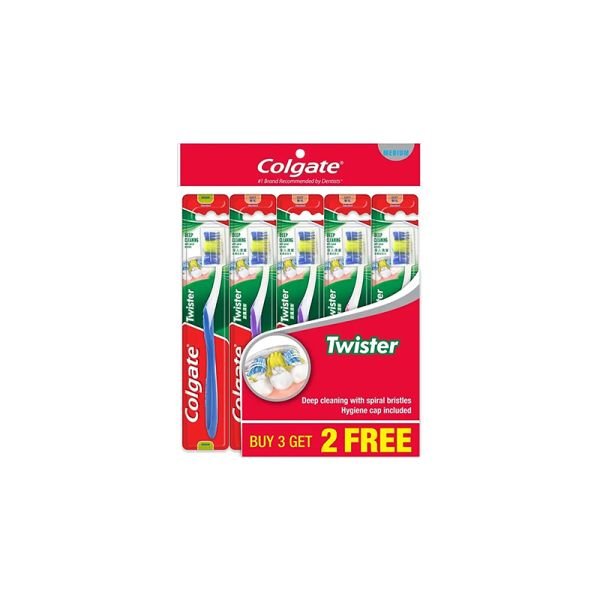 COLGATE TWISTER TOOTHBRUSH MEDIUM BUY 3 GET 2 FREE (5 PIECES)