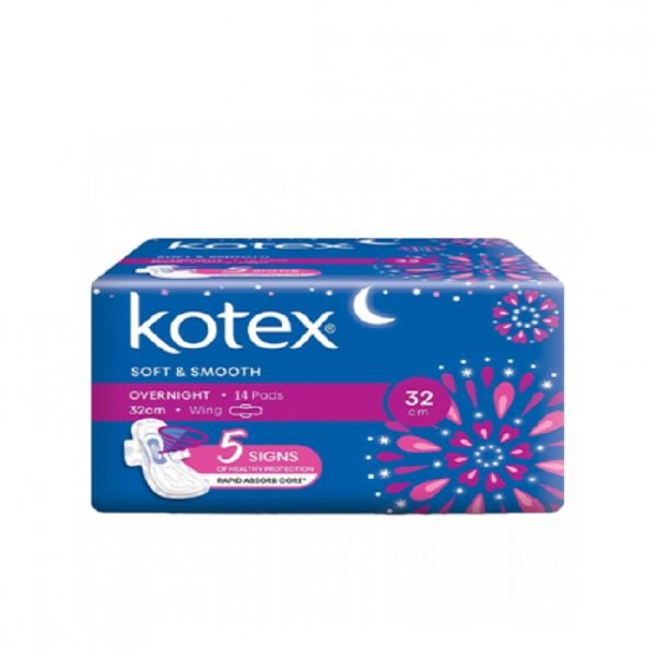 KOTEX SOFT & SMOOTH - OVERNIGHT OF 32CM NON-WING (
