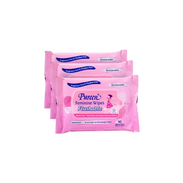PUREEN FEMININE WIPES FLUSHABLE (3X10S)